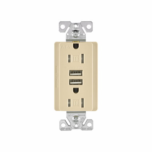 Eaton Cooper Wiring Combination USB Charger with Duplex Receptacle 15A, 125V Ivory