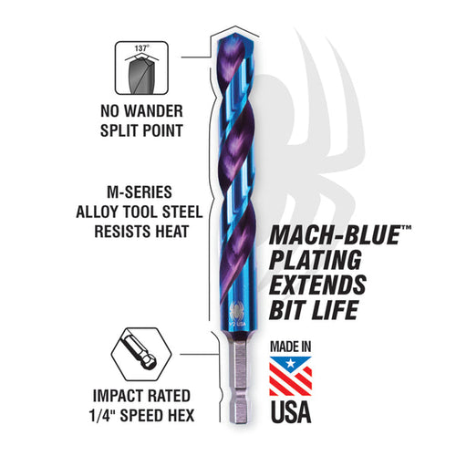 Spyder 3/16 x 3-9/16 HSS Twist Drill Bit Stinger™ Mach-Blue™