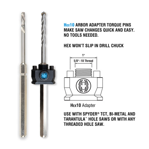 Spyder Hex10 1/2 Quick Change Hole Saw Arbor Rapid Core Eject®