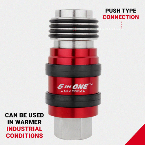 Milton 5 In ONE® Universal Coupler w/Safety Exhaust Quick-Connect 1/4 Female NPT
