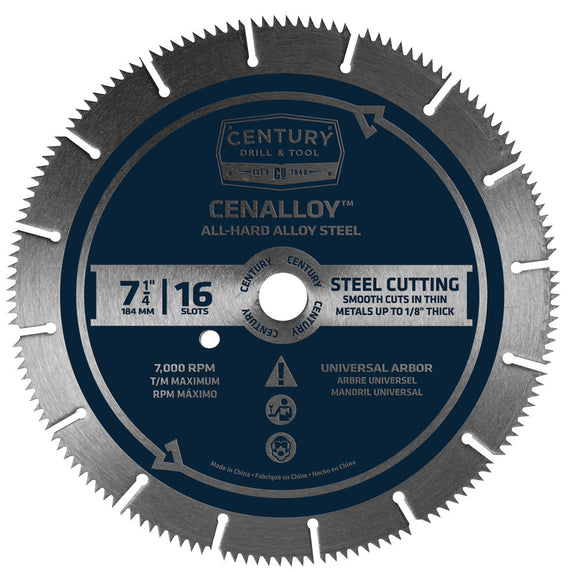 Century Drill And Tool Cenalloy Circular Saw Blade 7-1/4″ X 16 Slot X Universal Arbor Iron/Steel