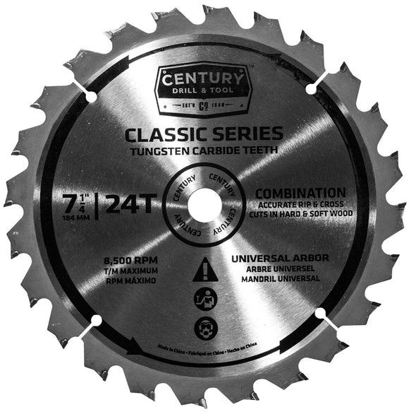 Century Drill And Tool Classic Series Circular Saw Blade 7-1/4″ X 24t X Universal Arbor Combination