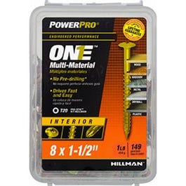 Power Pro One Interior Screws, Wafer Head, Yellow Zinc, #8 x 2.5-In., 149-Pk.