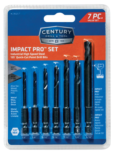 Century Drill And Tool 7 Piece Impact Pro Black Oxide Drill Bit Set