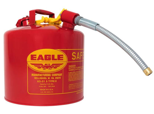 Eagle 5 Gallon, 7/8 Metal Hose, Steel Safety Can for Flammables, Type II, Red - U251S