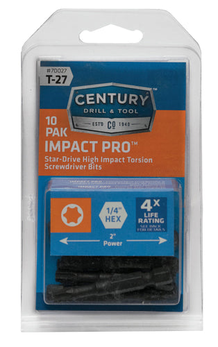 Century Drill And Tool Star Screwdriver Bit T27 Power Bit 2″ Impact Pro 10 Pack