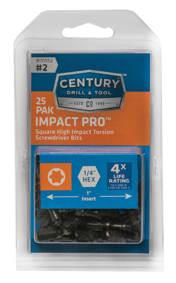 Century Drill And Tool Square Screwdriver Bit #2 Insert 1″ Impact Pro 25 Pack