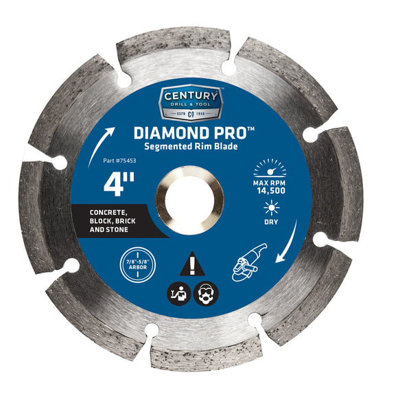 Century Drill And Tool Diamond Segmented Rim 4″ Saw Blade 7/8″ Arbor 5/8″ Adapter Dry Cut