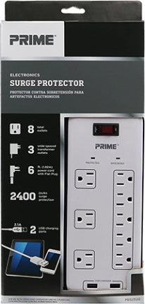 6  8 OUTLET WHI TE SURGE W/2USB