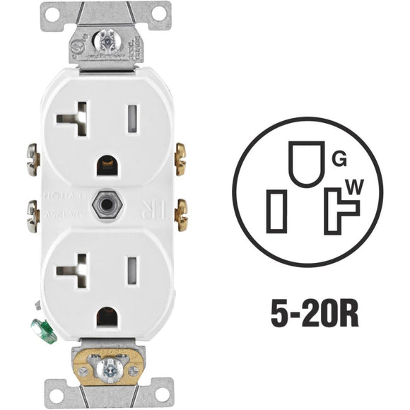 Leviton 20A White Tamper Resistant Commercial Grade 5-20R Duplex Outlet