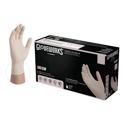 Ammex Gloveworks Ivory Latex PF Ind Medium Gloves