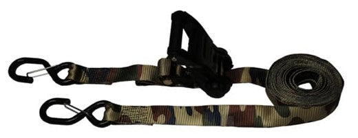 Ancra Cargo 1.25” x 15’ Commercial Grade S-Hook Ratchet Tie-Down, Camo Web, 2 Pack