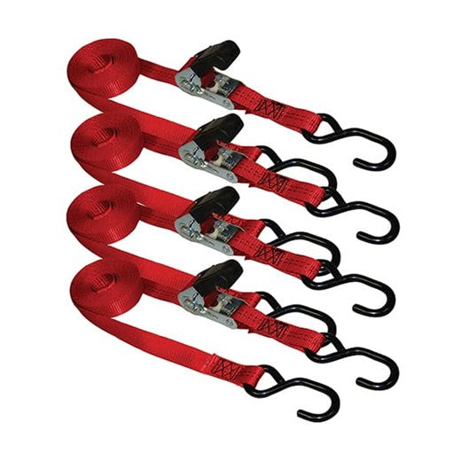 Ancra Cargo 1” x 15’ Commercial Grade S-Hook Ratchet Tie-Down, 4 Pack